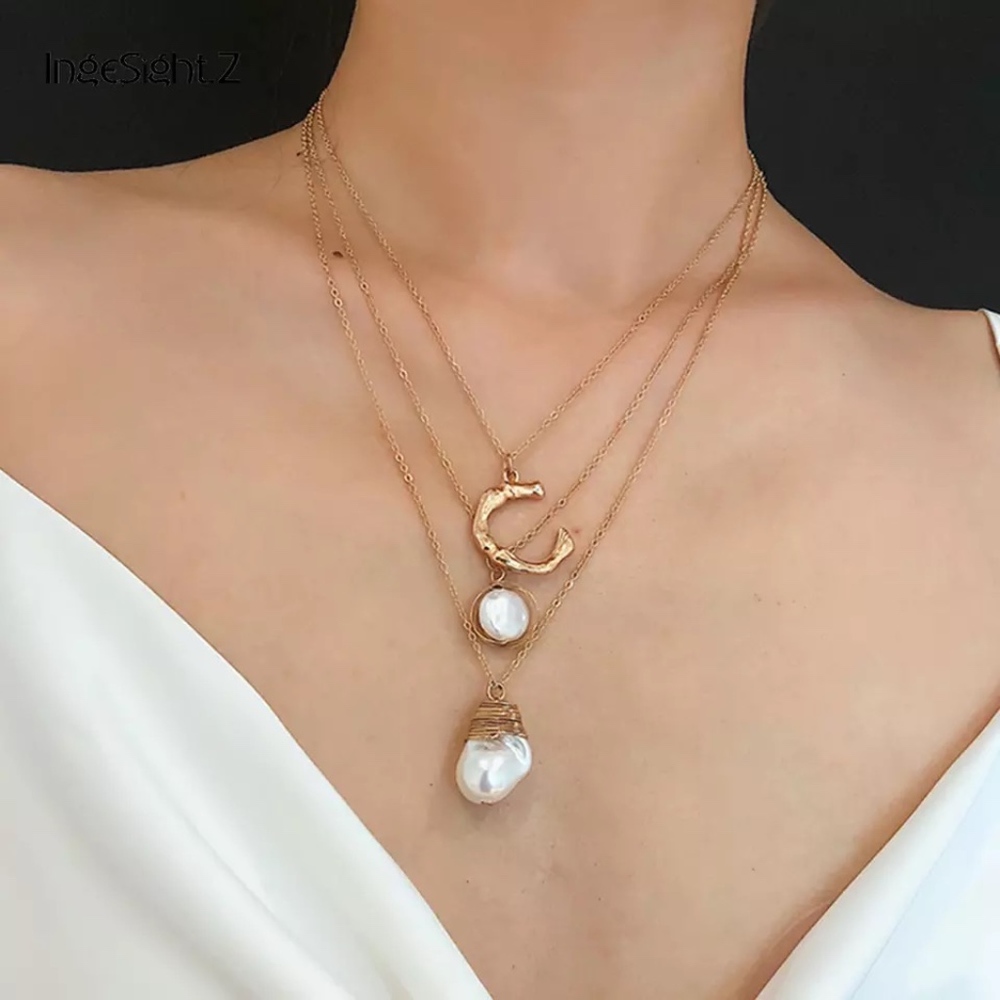 Imitation Freshwater Pearl Layered Gold Necklace
